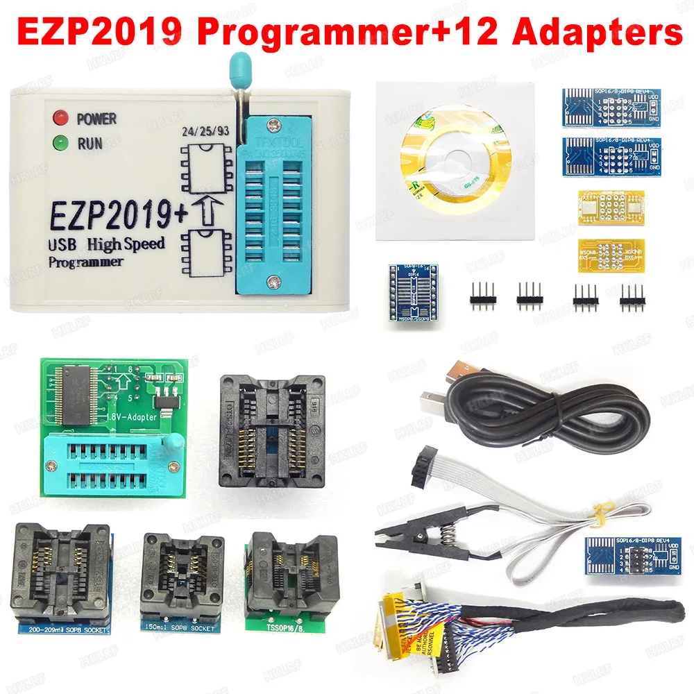 Новейшая версия EZP2019+ высокоскоростной USB SPI программист Support24 25 93 EEPROM 25 флэш-чип биос полный набор с 12 адаптером