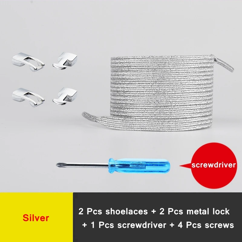 Silver Новые эластичные шнурки для обуви, Модные металлические шнурки с перекрестным замком, без завязок, подходят для всех видов обуви, для детей и взрослых, плоские шнурки для отдыха - Цвет: Silver