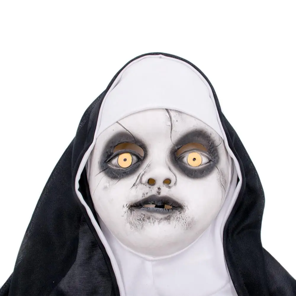 Little Evil Nun латексная детская маска черный головной убор Полная Голова маска ужаса Хэллоуин Косплей Костюм вечерние Детские реквизиты 250 г