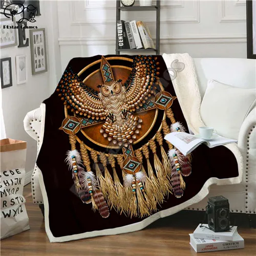 Черный Национальный индийский Lakota череп buffalo soldier одеяло с 3d принтом одеяло на искусственном меху на кровати домашний текстиль Dreamlike style-3 - Цвет: Небесно-голубой