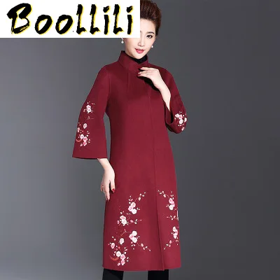 Женское шерстяное пальто Boollili длинное с принтом большие размеры для зимы