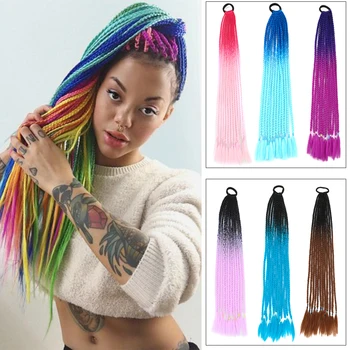 

Azqueen Ponytail Wig With Rubber Band Hair Ring Crochet Braid Synthetic Hair Ponytail Braids Hair Extension Pink Rainbow