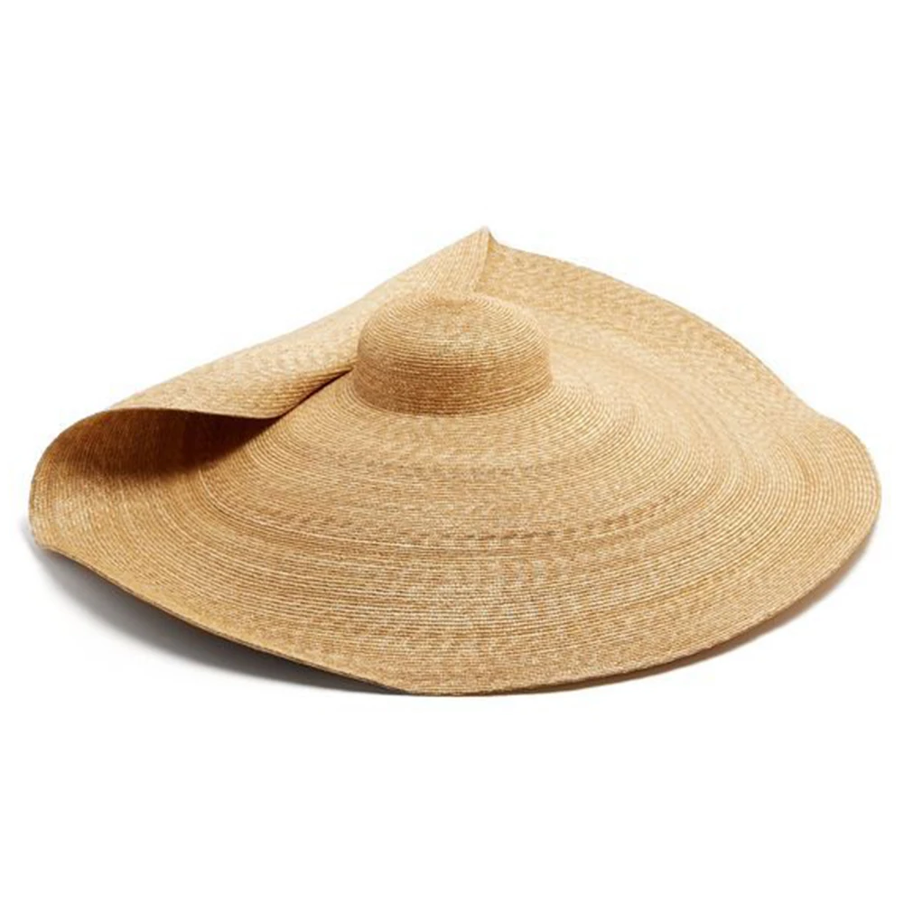 

80cm Summer Straw Travel Large Solid Women Sun Hat Simple Foldable UV Protection Fashion Wide Brim Beach Outdoor Decoration