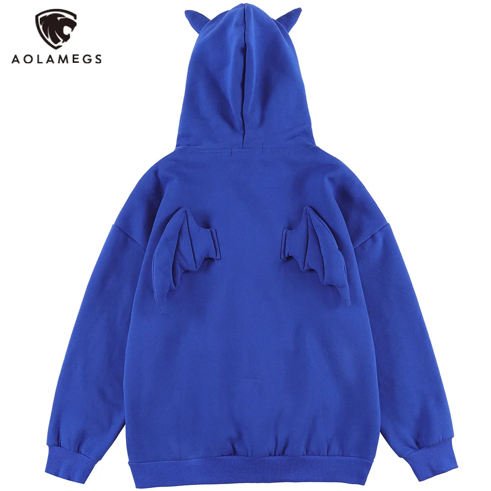 Men's Hooded Horn Sweatshirt Streetwear Sweatshirts Blue