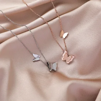 

Double Layer Butterfly Necklace Women's Simple Choker 2020 nian New Style Titanium Steel Non-mainstream Design INS Normcore Styl