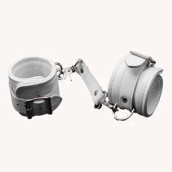 Sexy white real leather Handcuffs Bondage Ankle Cuffs Flirt Whip Under Bed Toys Erotic restraints fetish Sex Toys For Couples 2