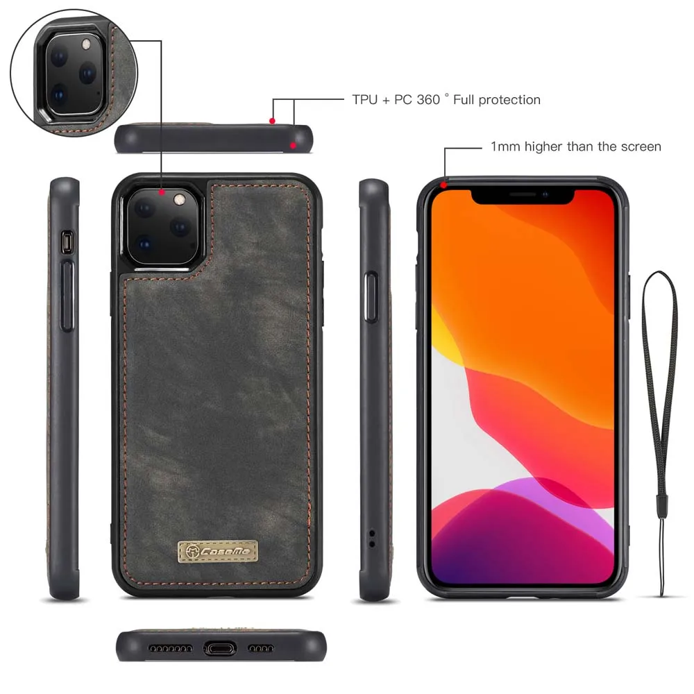 Чехол для телефона iPhone 11 Pro Max 6,5 из натуральной кожи, многофункциональный чехол-кошелек на молнии для iPhone 11 5,8 6,1 с отделениями для карт