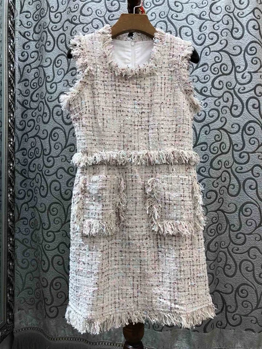 Ранняя осень Новая женская игла меховой край украшенный круглый воротник без рукавов ткань платье 819