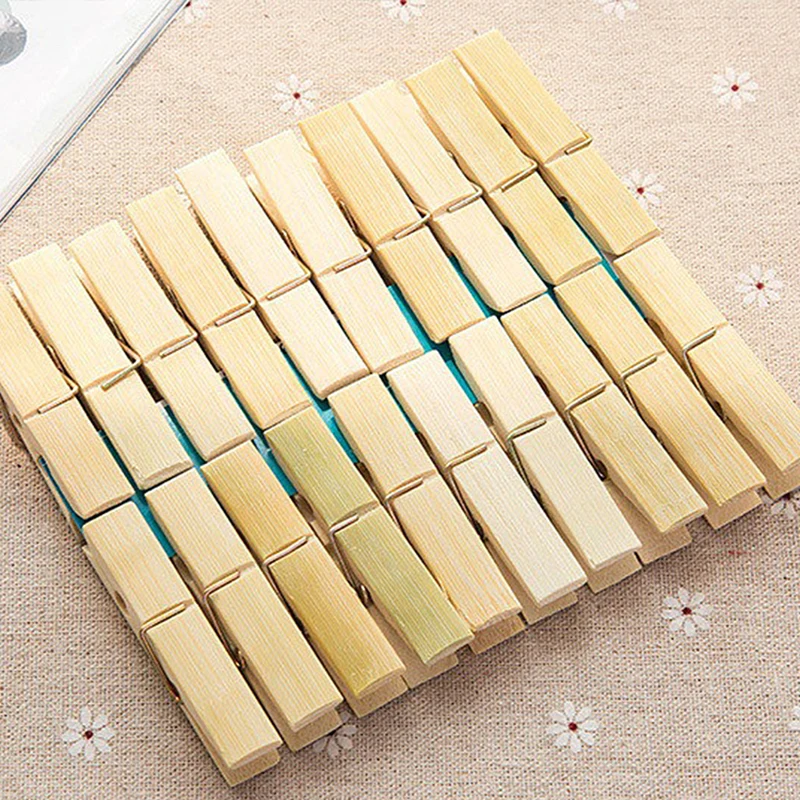 20 Pcs Wooden Clothes Bamboo Clips Washing Line Wood Peg V0J1 