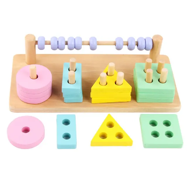 US $13.02 Children's Educational Toys Wooden 2 In 1 Building Block Interactive Toy Puzzle Science And Educati