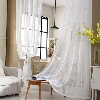 

Modern Simple Jacquard Curtains White Color Geometric Window Screen Balcony sheer Tende wp444C