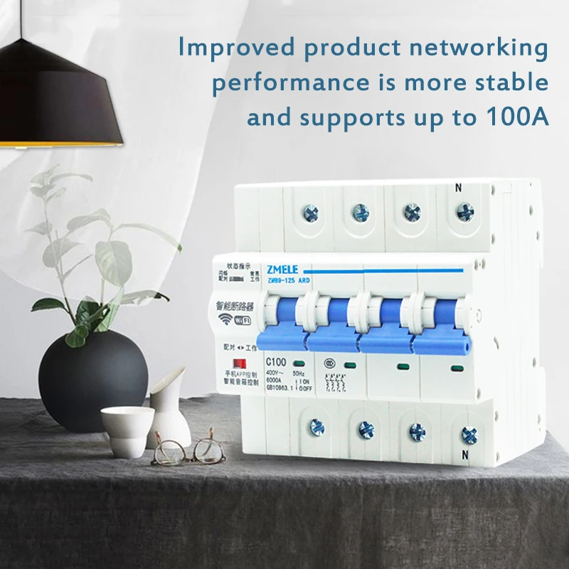 tuya smart ZMB9-100 WiFi Smart Circuit Breaker Switch ZMB9 25A 40A 63A 80A 100A 230V 400V 1/2/3/4 pins P support alexa google