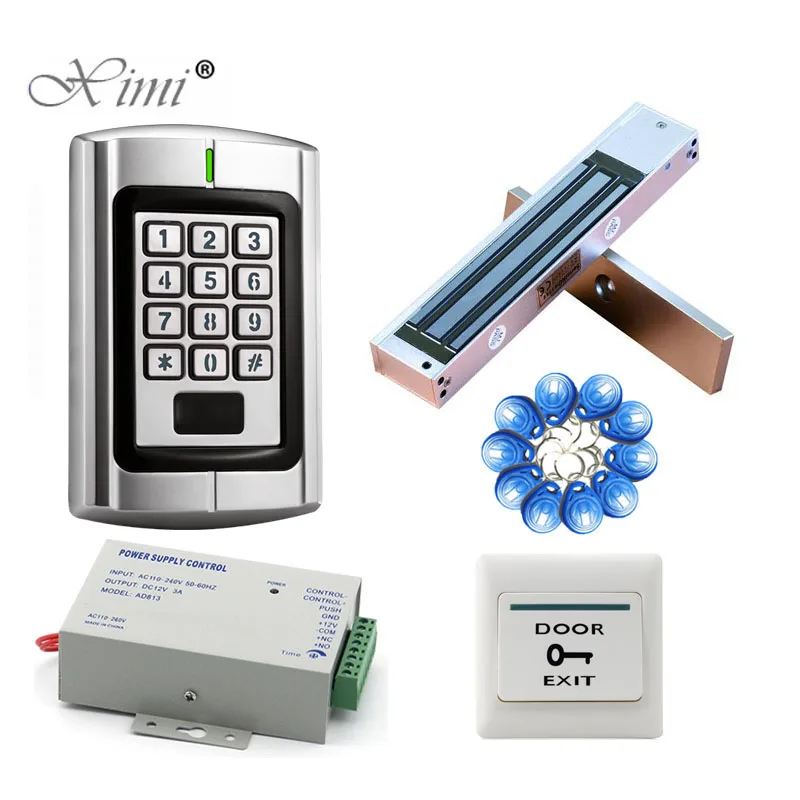 

ZKteco IP65 Waterproof Metal Keypad Standalone RFID Card Access Control System With Magnetic Lock+Power Supply+Exit Button+Key