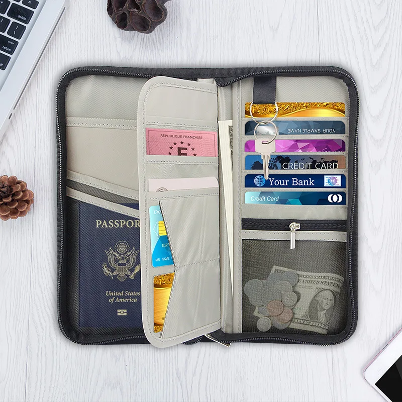 

RFID Anti-Theft Brush Passport Bag Long Zipper Passport Holder Multi-functional Business Document Package