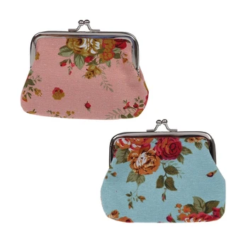 

2 Pcs Canvas Hasp Purse Key Coin Wallet Bag, Pink & Blue