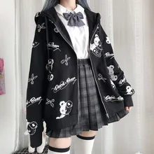 

2021 Long Sleeve Zip Up Hoodie Japanese Cute Tops Clothes Ins Women Fashion Spring Preppy Kawaii Hoodies Gothic Coat Sweatshirt