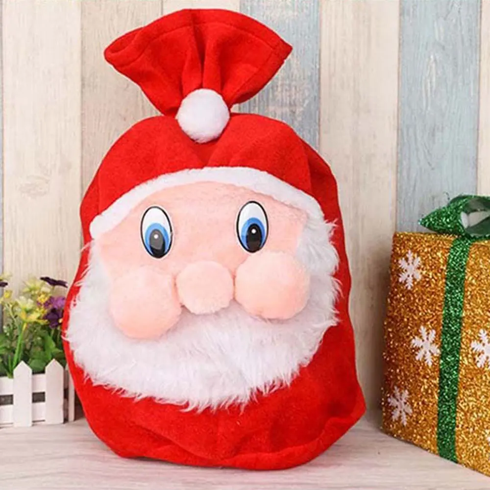 New Santa Claus Face Gift Drawstring Bag Polyester Christmas Decoration