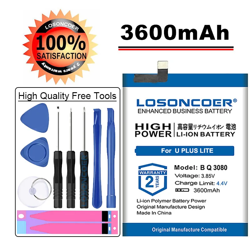 

0 Cycle 100% New LOSONCOER 3600mAh BQ 3080 High Capacity Battery For BQ Aquaris U Lite Plus Smart Phone Batteries~In Stock