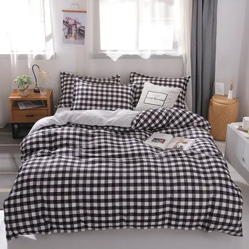 

black and white plaid bedding set duvet cover sheet pillowcase bed linen singe twin full queen king size