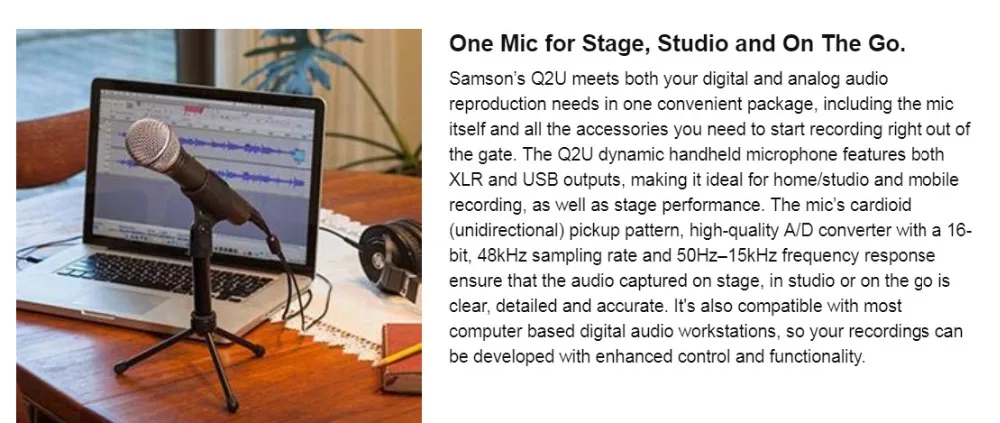 Продвижение Высокое качество Samson Q2U ручной динамический USB микрофон с XLR и USB I/O