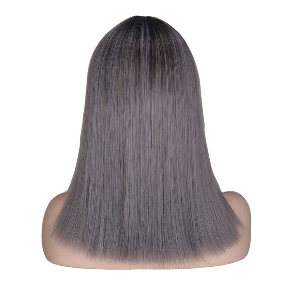 QQXCAIW 14 дюймов короткий прямой парик для косплея женский вечерний костюм Омбре пепельные смешанные синие розовые термостойкие синтетические парики для волос - Цвет: mixed gray