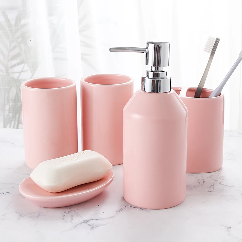 Набор чашек для мытья, Бытовая керамика, набор из пяти предметов для ванной комнаты, чистящие чашки, принадлежности для ванной комнаты - Цвет: Pink