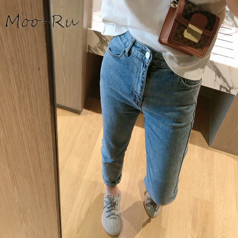 Женские повседневные джинсы Moo-Ru однотонные прямые брюки-трубы Корейская версия