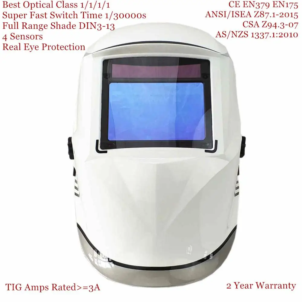 Ceny Kask spawalniczy 100*65mm 1111 4 czujniki szlifowanie DIN 3 4 13 MMA MIG MAG TIG CE UL CSA AS Cert Solar automatyczne przyciemnianie maska do spawania