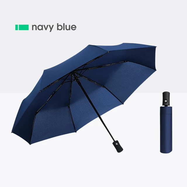 Fully Automatic 8 Bones Folding Women Umbrella Light Portable Large Windproof Rain Business Umbrella Gift Parasol Men Children 8K-Navy Blue