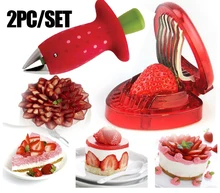 2 pc/set Folha de Morango Morango Corer Slicer Cortador Descascador de Morango Stem Remover Cozinha Frutas Ferramentas Gadgets