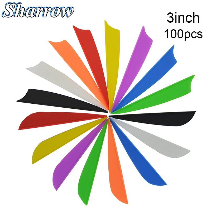 

100pcs 3inch Archery Feathers 8 Color Shield and Drop Shape Cut Fletching Rubber Vane Arrow Hunting Shooting Accessories