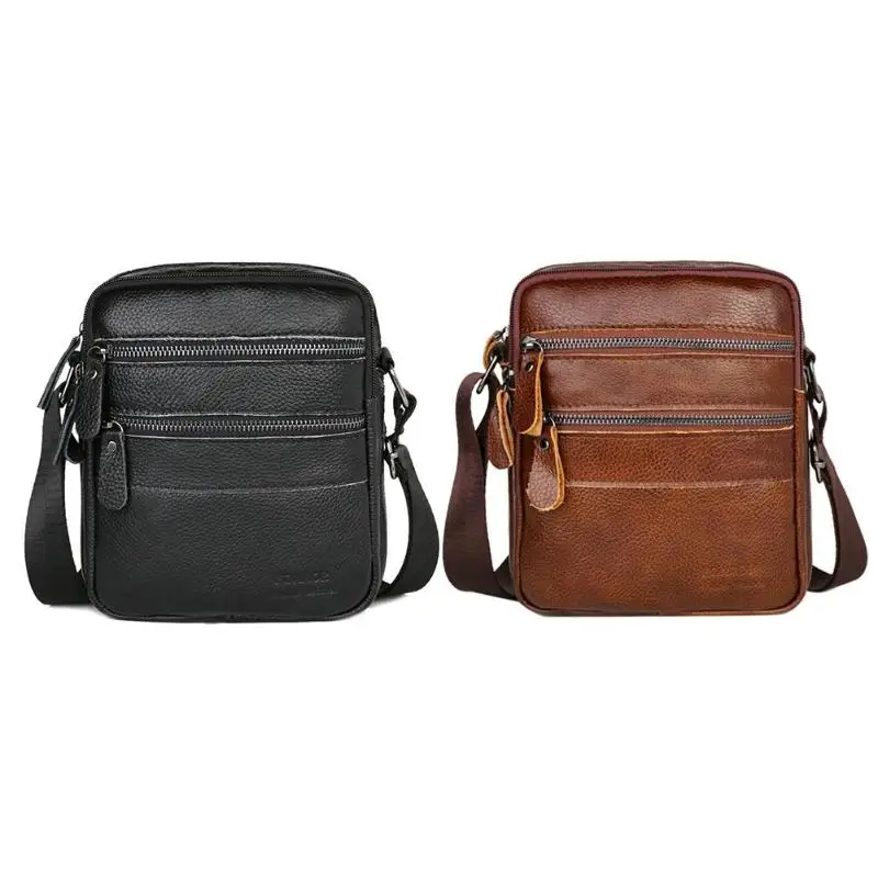 

Vintage Male Solid Color Shoulder Packs Men Genuine Leather Crossbody Bags