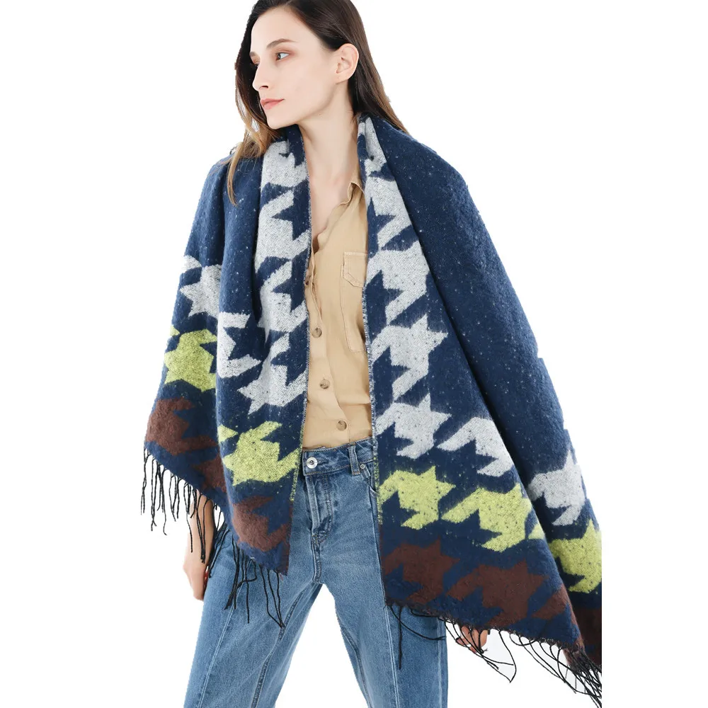 

New autumn and winter European fashion street hundred swarm color thousand bird grid imitation cashmere warm scarf