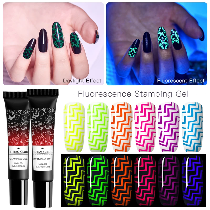 

T-TIAO CLUB 8ml Neon Fluorescent Nail Stamping Gel Polish for Nail Stamp Plate Colorful Lacquer Soak Off UV Gel Varnish Stamping
