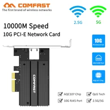 Carte réseau Gigabit AQC107, 10Gbps, Ethernet PCI Express 3.0, adaptateur PCI E 10G, pour jeu sur ordinateur de bureau, transmission rapide, compatible windows/Linux