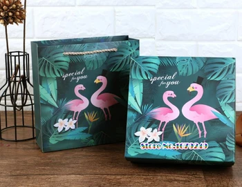 

20x20x6.5cm Green leaf Flamingo gift box. Mooncake Candy biscuit box,Party Wedding Favors giveaway Gift Boxes 50pcs/lot