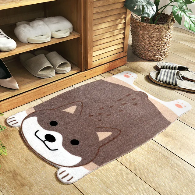 Funny Doormat Cute Cartoon Animal Shiba Inu Corgi Mats Wear-Resistant Anti-Skid Foot Pad Entrance Floor Rug Kitchen Carpet Home Grey Shiba Inu
