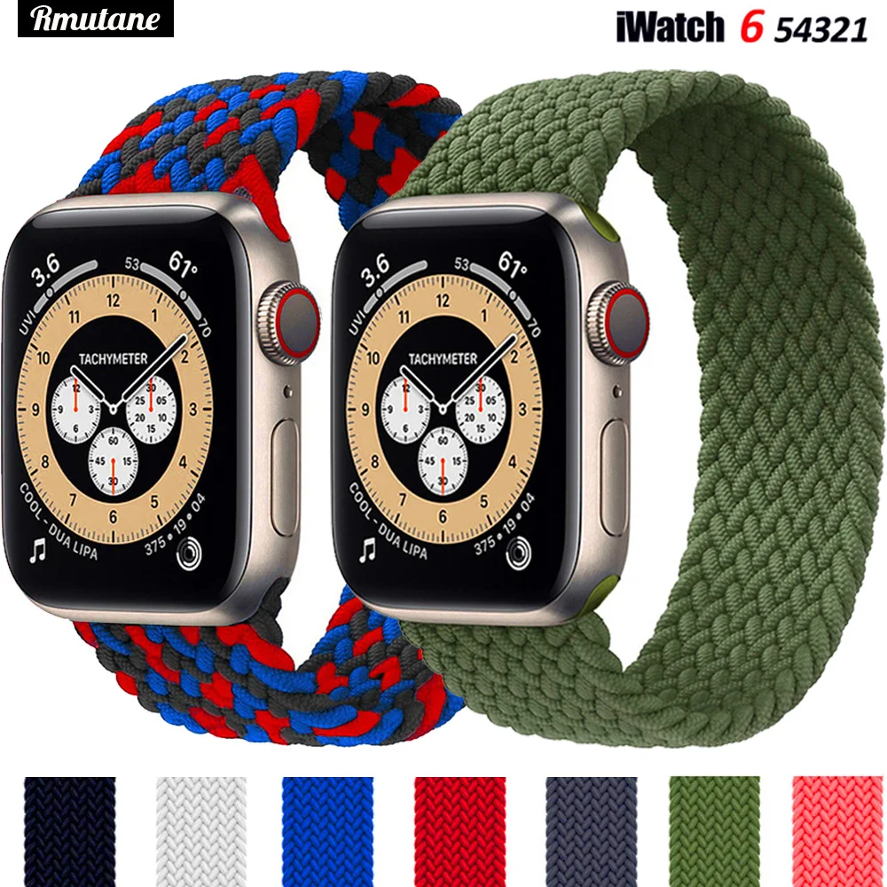 Correa de nailon trenzado para Apple watch, correa elástica de 44mm, 40mm, 38mm y 42mm, serie iWatch 3, 4, 5, se, 6