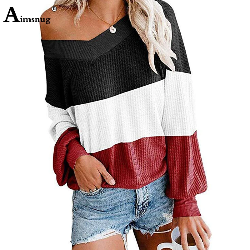 

Multi-color Stitching Women's Sweaters Pullovers V-Neck Bat Sleeve Loose 2019 Casual Autumn Winter Female knitting Pullovers
