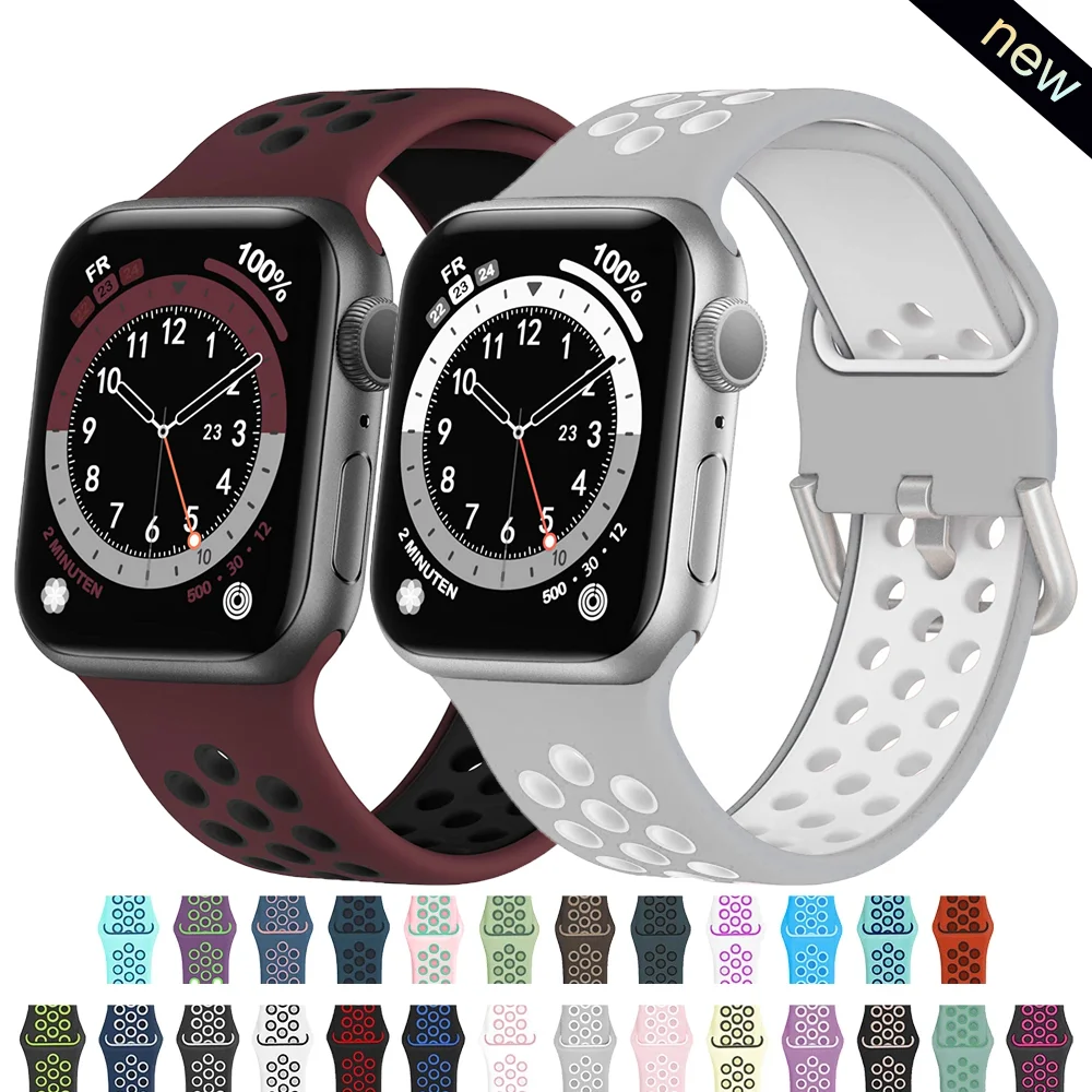 Ремешок силиконовый для apple watch series 6 5 se 4 3 Воздухопроницаемый спортивный браслет