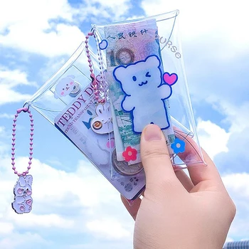 

1 Pcs Cute Mini Bear Dog Transparent Girl Coin Purse Children PVC Zipper Change Purse Women Lipstick Wallet Key Card Bag Holders