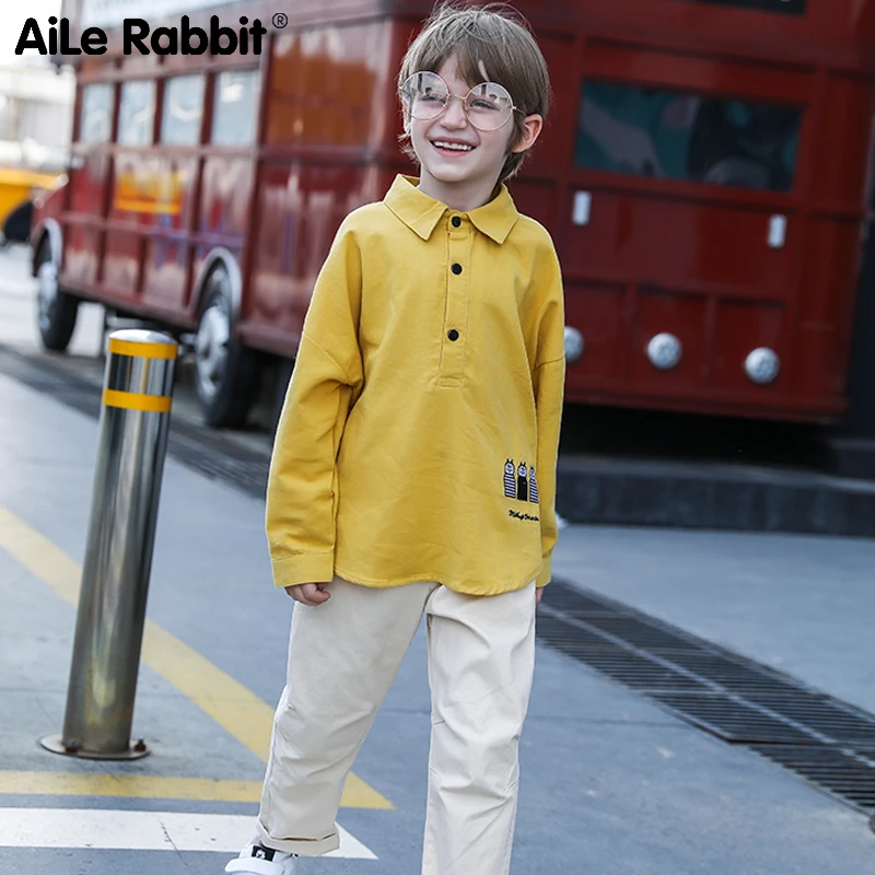 Autumn New 2019 Boy Clothes Set Long-sleeved Shirt Jeans 2 Piece Suit Coat Cartoon Letter Children's Wear For 3-12 Year Old Boys |