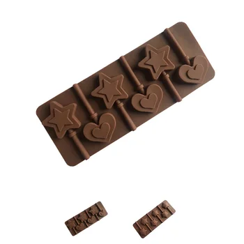 

6 Slots Lollipop Silicone Mold Chocolate Candy Sugar Jelloy Loving Heart Stars Shaped Mould Baking Supplies