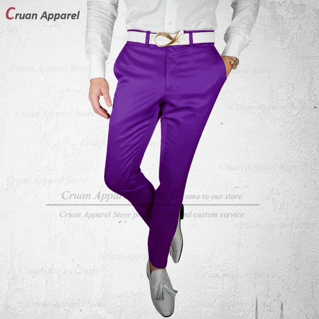 Mens Business Suit Pants Slim Fit Flex Flat Front Pant Purple at Amazon  Mens Clothing store