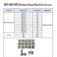  Hex Button Socket Head Cap Screw Nut Hexagon Metric Thread Machine Bolt Assortment Kit Set 304 Stainless Steel M2 M3 M4 M5 M6 