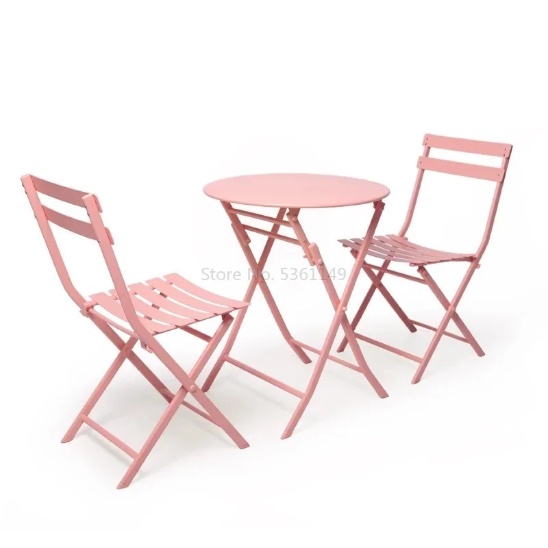 Net Red Restaurant Chair Nordic Dining Chair Ins Girl Heart Pink Photo Stool Balcony Wrought Iron Folding Tables and Chairs - Цвет: 14
