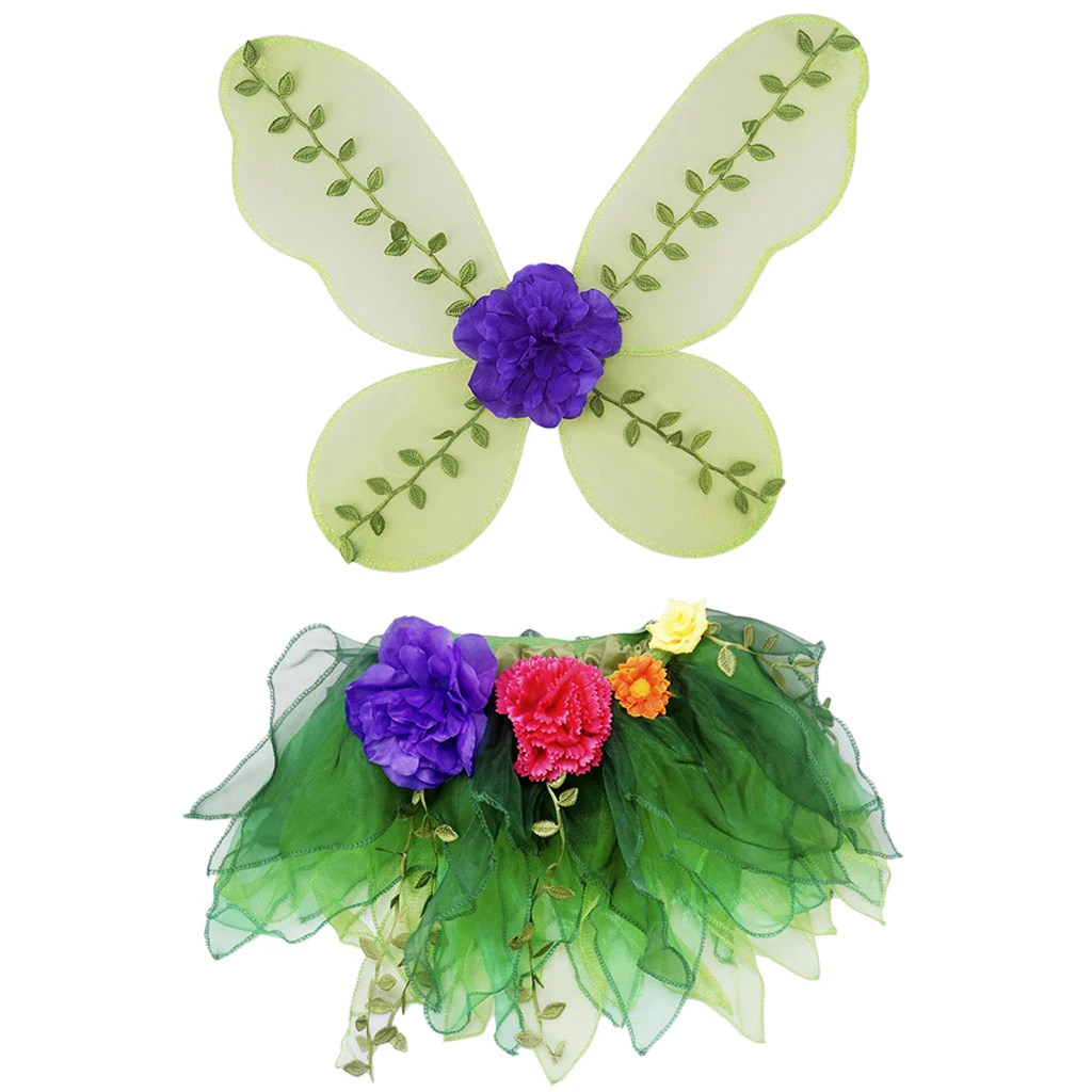 Halloween Kids Girls Green Angel Fairy Butterfly Wings Skirt Children Holiday Xmas Dressing Up Outfit