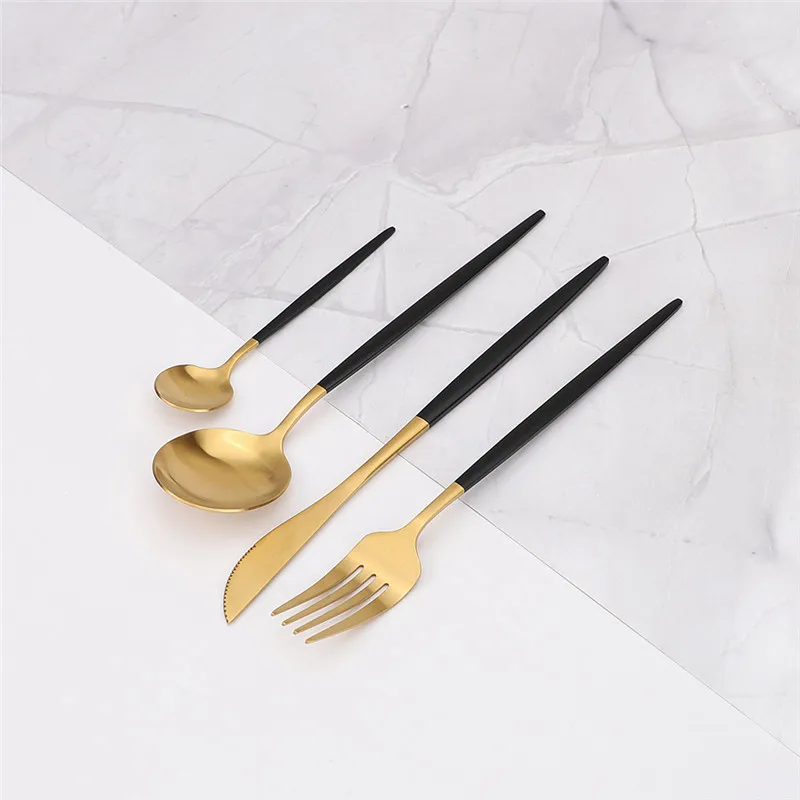 Cutlery Set Black Gold Dinnerware Fork Spoon Knife 24 Pieces Stainless Steel Complete Tableware Kitchen