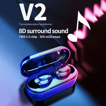 

V2 TWS Wireless Bluetooth 5.0 headphones mini Earphones HIFI Headset Earbuds Case For Iphone Xiaomi Redmi Samsung Android IOS