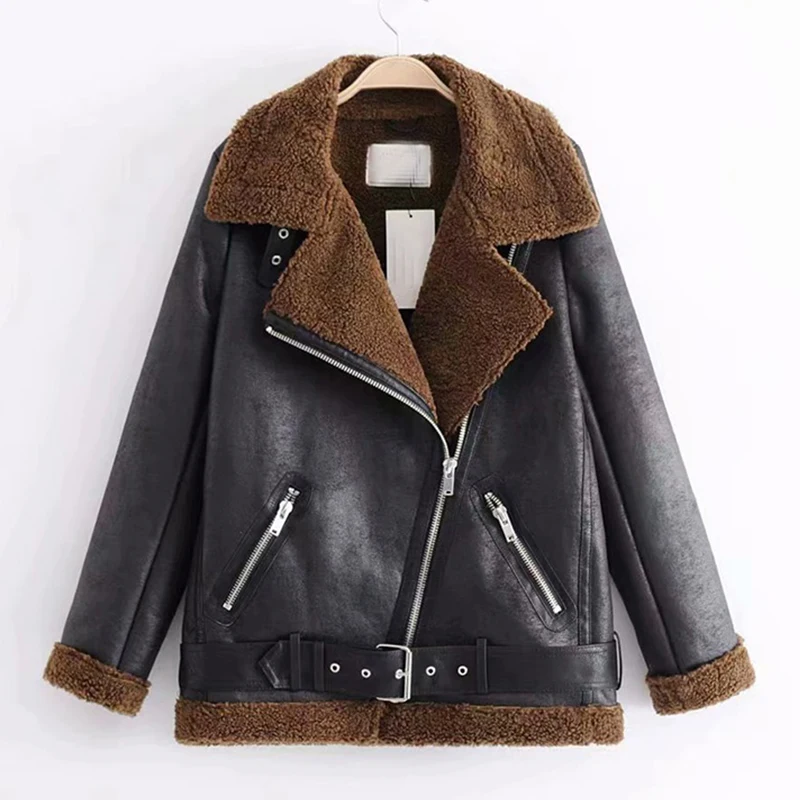 

Coat jacket 2019 autumn and winter women's leather Jacket retro lapel man-made leather Coat jackets autumn Coats female